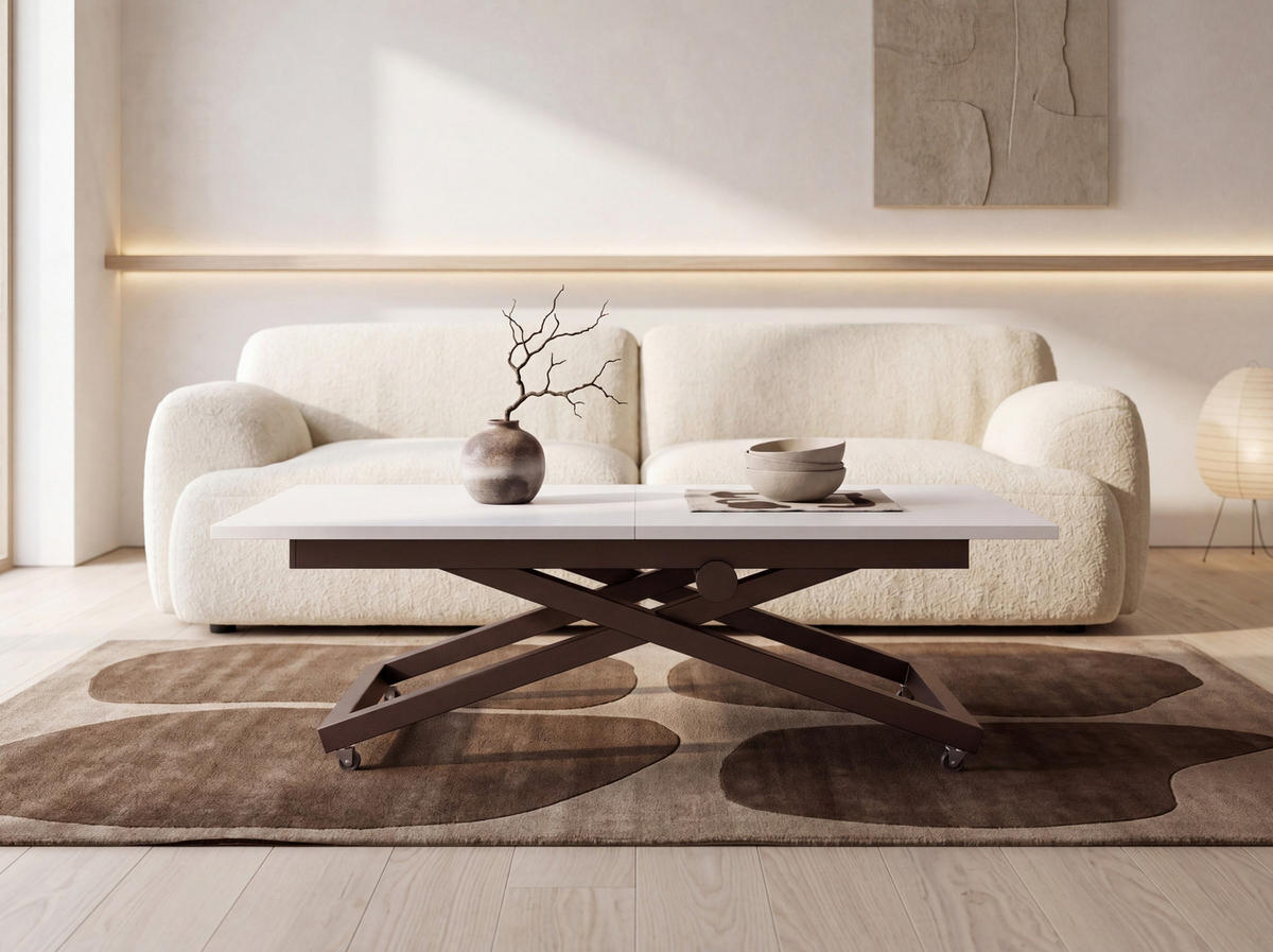 COUCHTISCH Axen höhenverstellbar ausziehbar, Weiß 120-160/80/38-75 cm - Weiß/Braun, Holzwerkstoff/Metall (80/160/75cm) - WFL GROUP