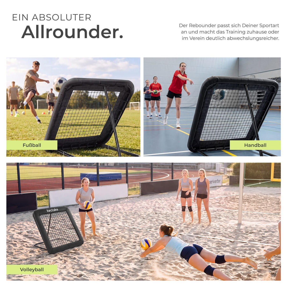 REBOUNDER FÜR FUSSBALL Alphonso, 100 x 100 cm, schwarz - Schwarz, Kunststoff (100/95cm) - tectake