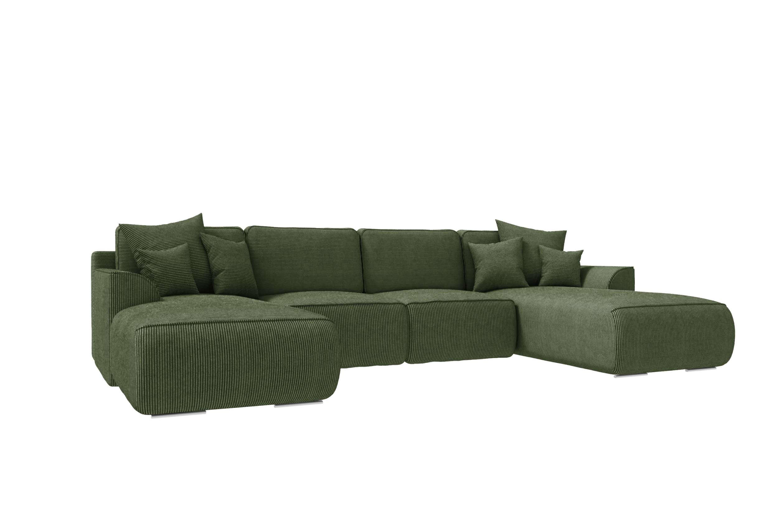 WOHNLANDSCHAFT Gusto Cordstoff Olivgrün inkl. Schlaffunktion - Chromfarben/Olivgrün, Kunststoff/Textil (306/96/194cm) - 99rooms