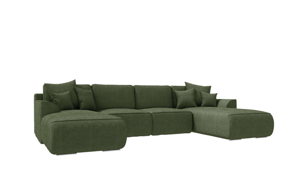 WOHNLANDSCHAFT Gusto Cordstoff Olivgrün inkl. Schlaffunktion - Chromfarben/Olivgrün, Kunststoff/Textil (306/96/194cm) - 99rooms