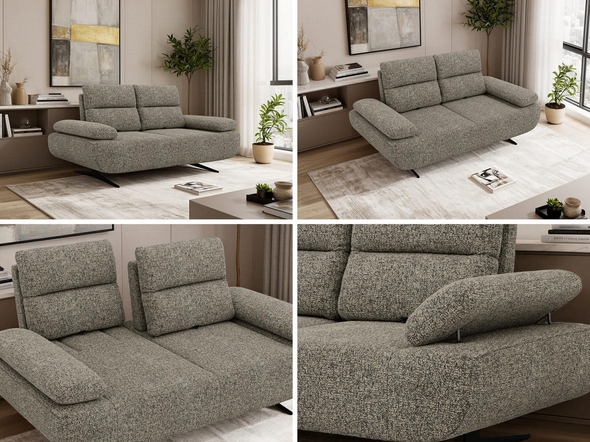 DVOUMÍSTNÁ POHOVKA SORAE - Šedá Strukturovaná látka - šedá/černá, kov/textil (182/94/107cm) - MKS