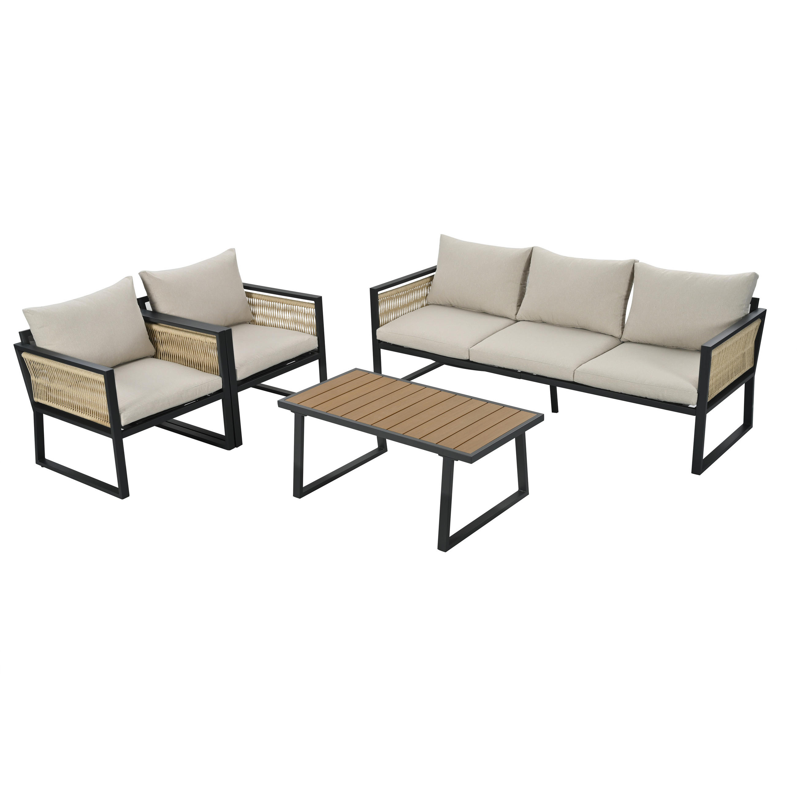 GARTENMÖBEL beige aus verzinktem Stahl mit Kunststoffholz-Tisch - Beige, Textil - Modfu