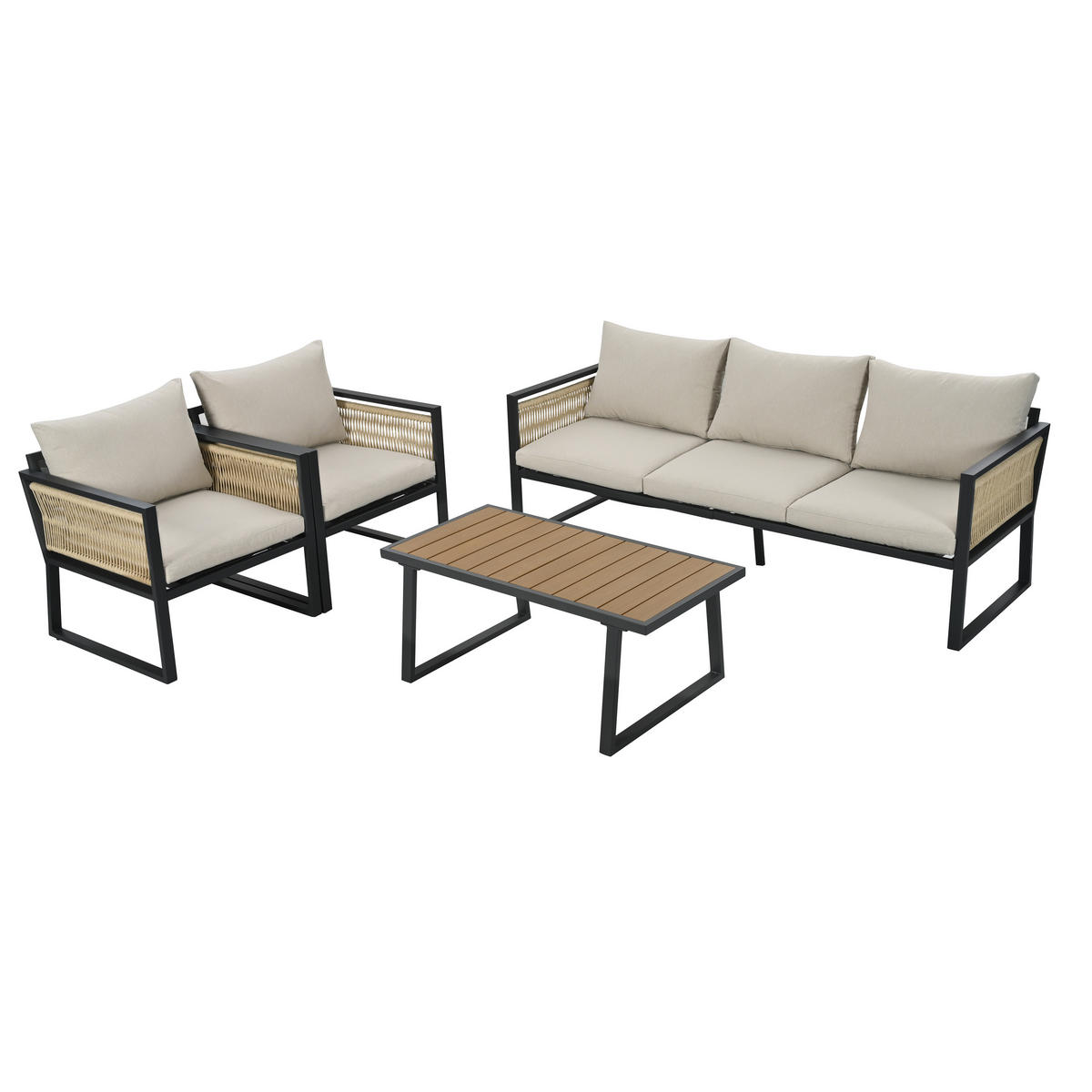 GARTENMÖBEL beige aus verzinktem Stahl mit Kunststoffholz-Tisch - Beige, Textil - Modfu