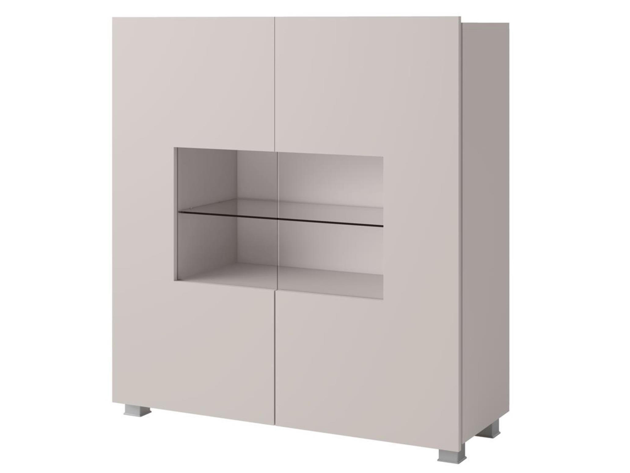 KOMMODE Bird Kaschmir, zweitürige Kommode, mit LED und Silber Beine - Kaschmir/Silberfarben, Glas/Holzwerkstoff (100/107/35cm) - Bettso