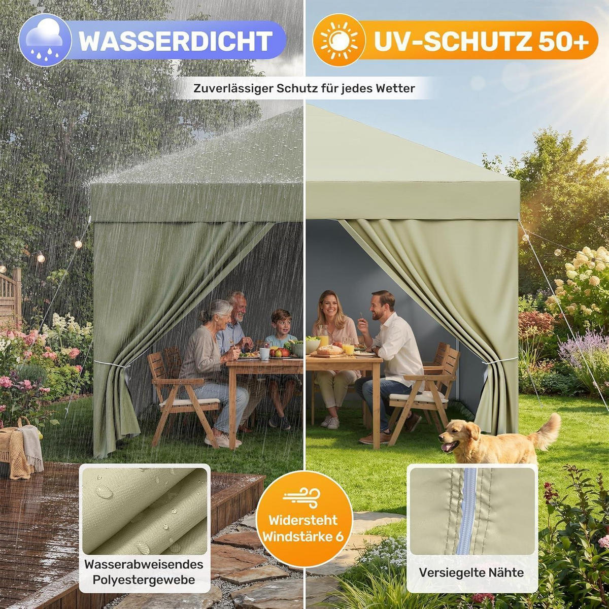 GARTENPAVILLON 3x3m Wasserdicht UV-Schutz 50+ Beige mit 4 Seitenteilen - Beige, Textil (300/265/300cm)