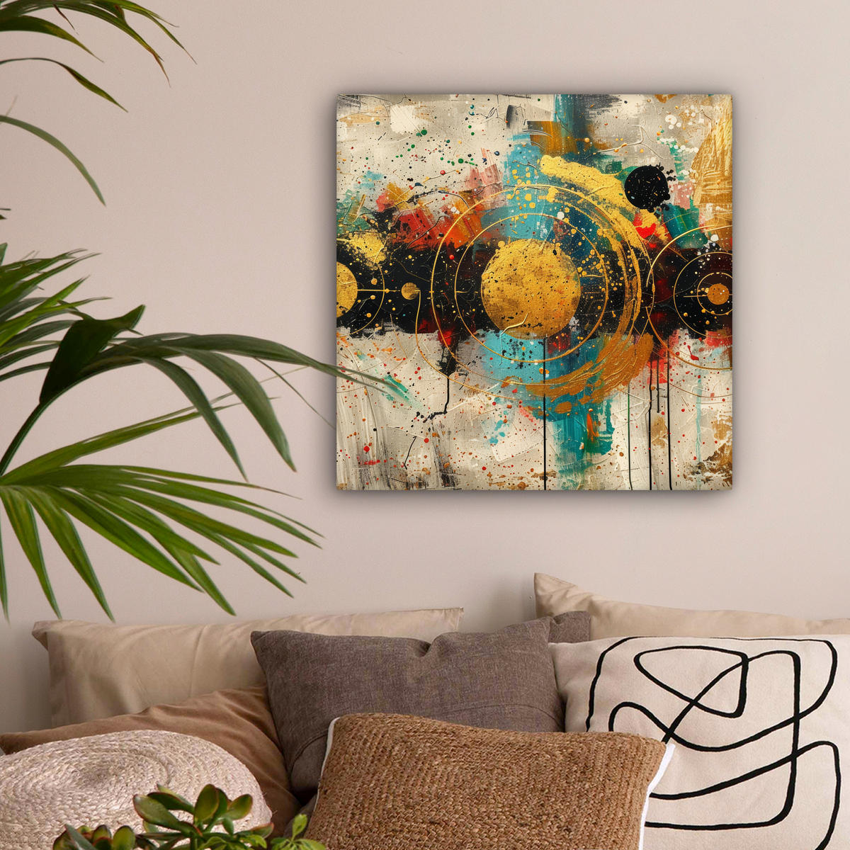 LEINWANDBILD - Abstrakt - Kunst - Gold - Modern - 50x50 - Room Decor - Multicolor, Textil (50/50cm) - MuchoWow