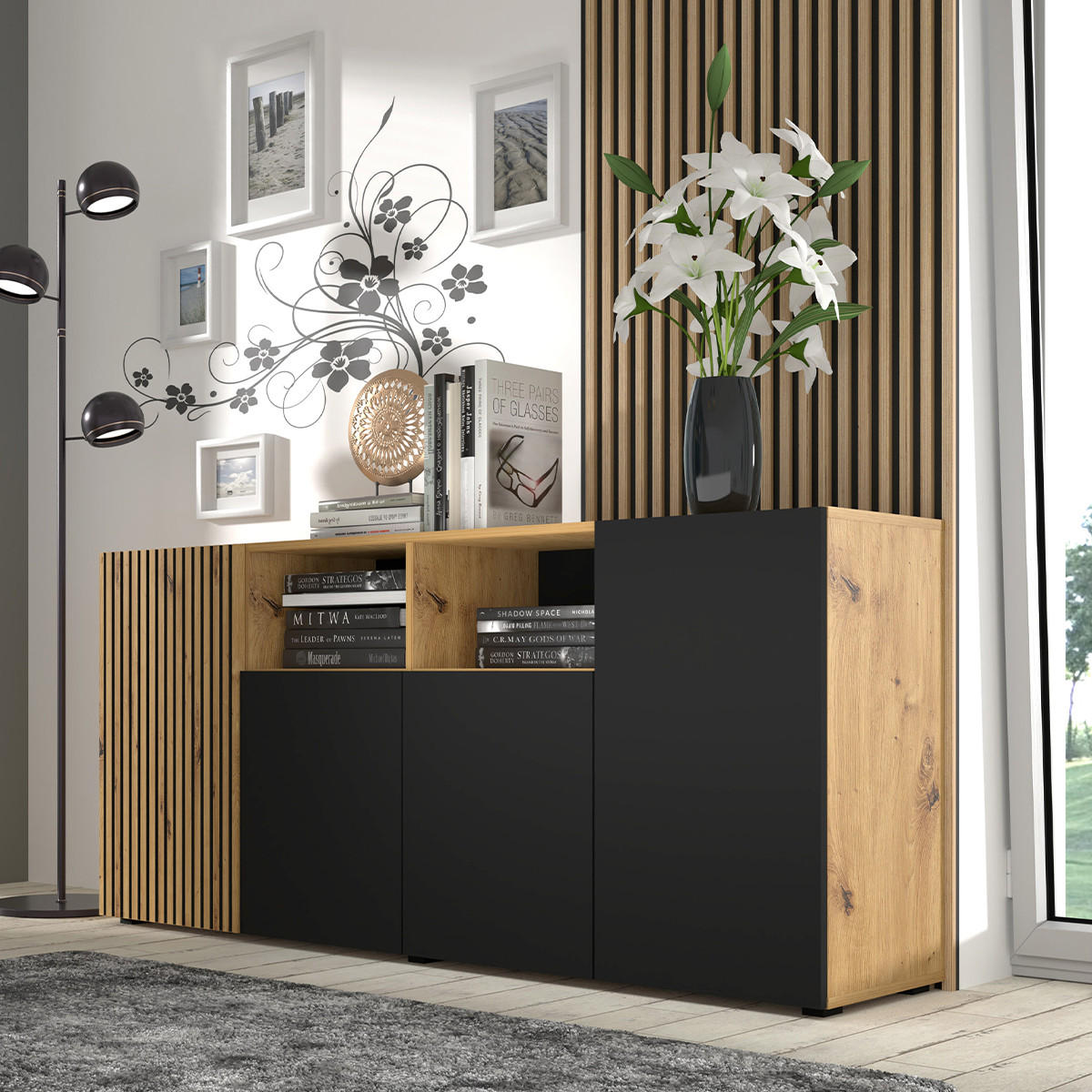 SIDEBOARD Nera Holz und Schwarz - Schwarz, Holzwerkstoff (180/82/42cm) - Petits-meubles