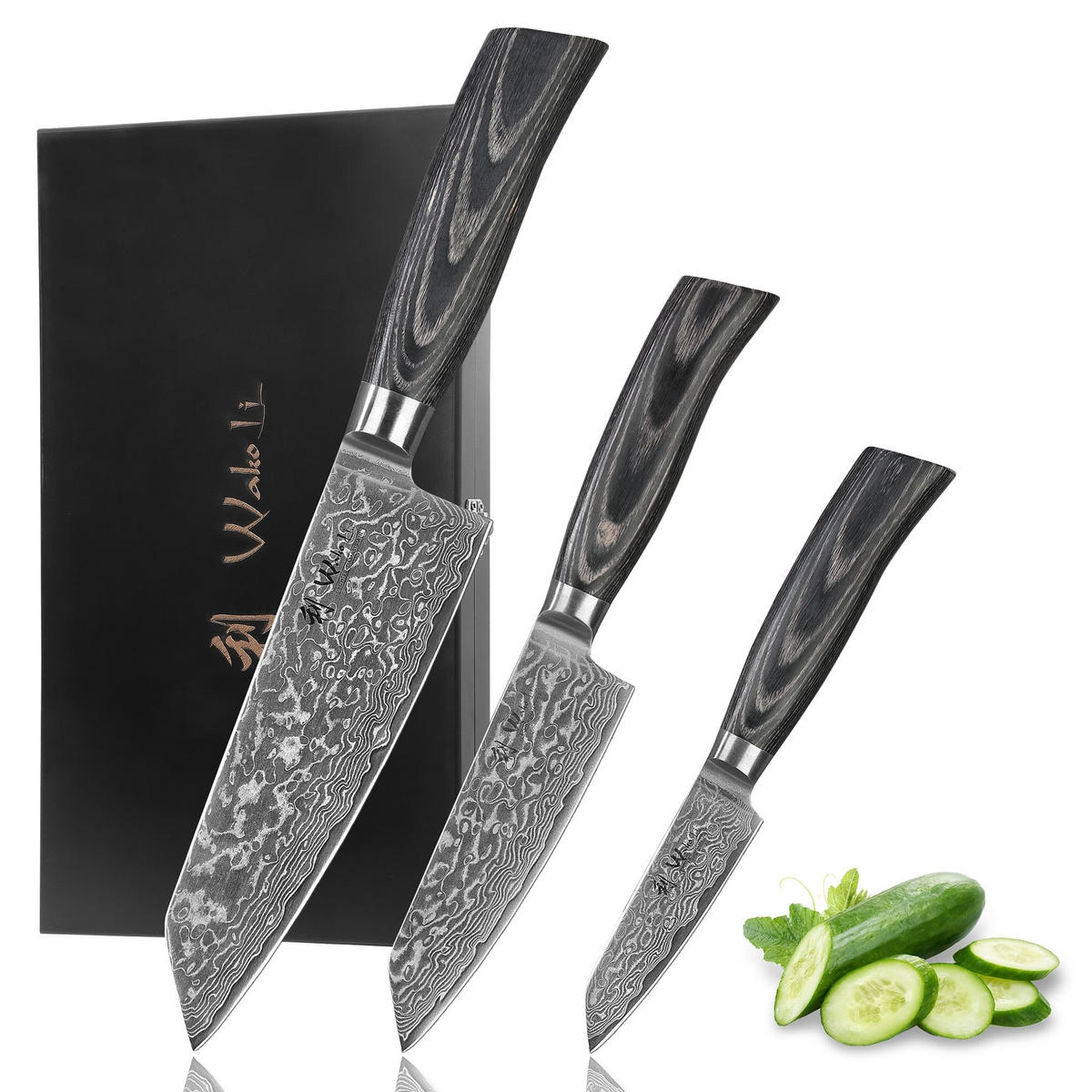 MESSERSET 3-TEILIG 9–17 cm - Dunkelgrau, Holz/Metall - Wakoli