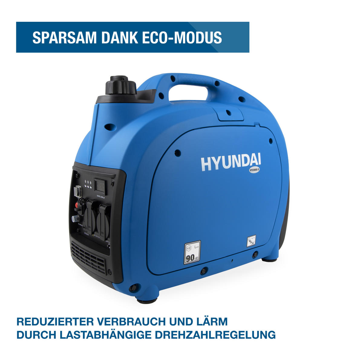 INVERTER-GENERATOR HY2300Si D (2.2 kW, tragbar, 2 x 230V + 1 x 12V, 1 x USB) - Blau, Metall (52/28/45cm) - HYUNDAI