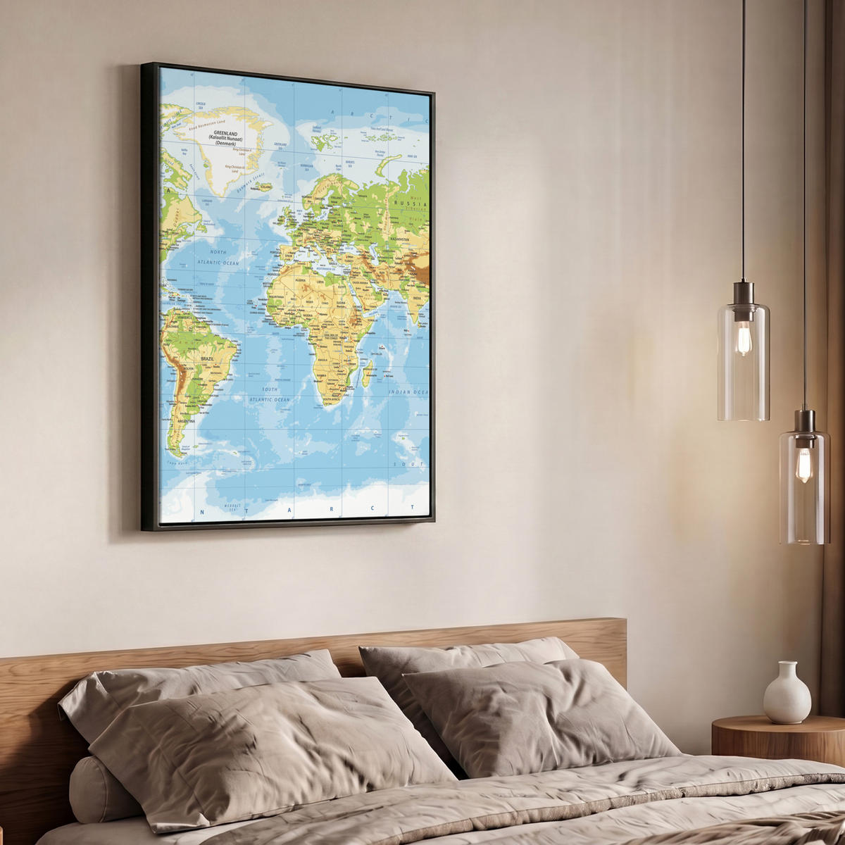 LEINWAND Bilder mit Rahmen - Weltkarte - Statistisch - Blau - Erde - Bildung - 70x100 - Blau, Textil (70/100cm) - MuchoWow