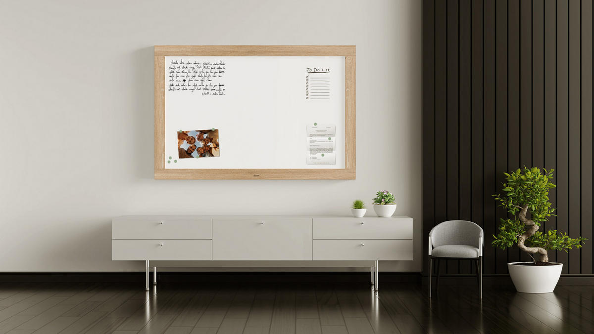 MAGNETISCHES Whiteboard, trocken abwischbar PREMIUM 150x100cm, massiver Rahmen im Eichendesign - Weiß, Metall (150/100/2cm) - ALLboards