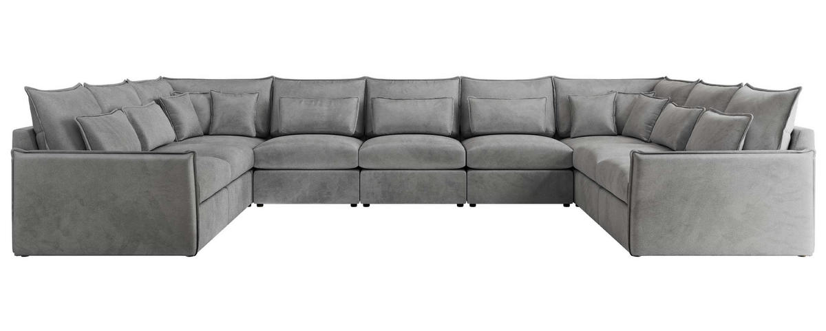 WOHNLANDSCHAFT VERSO U 9M Hellgrau Velvet - Hellgrau/Schwarz, Kunststoff/Textil (442/93/270cm) - MKS