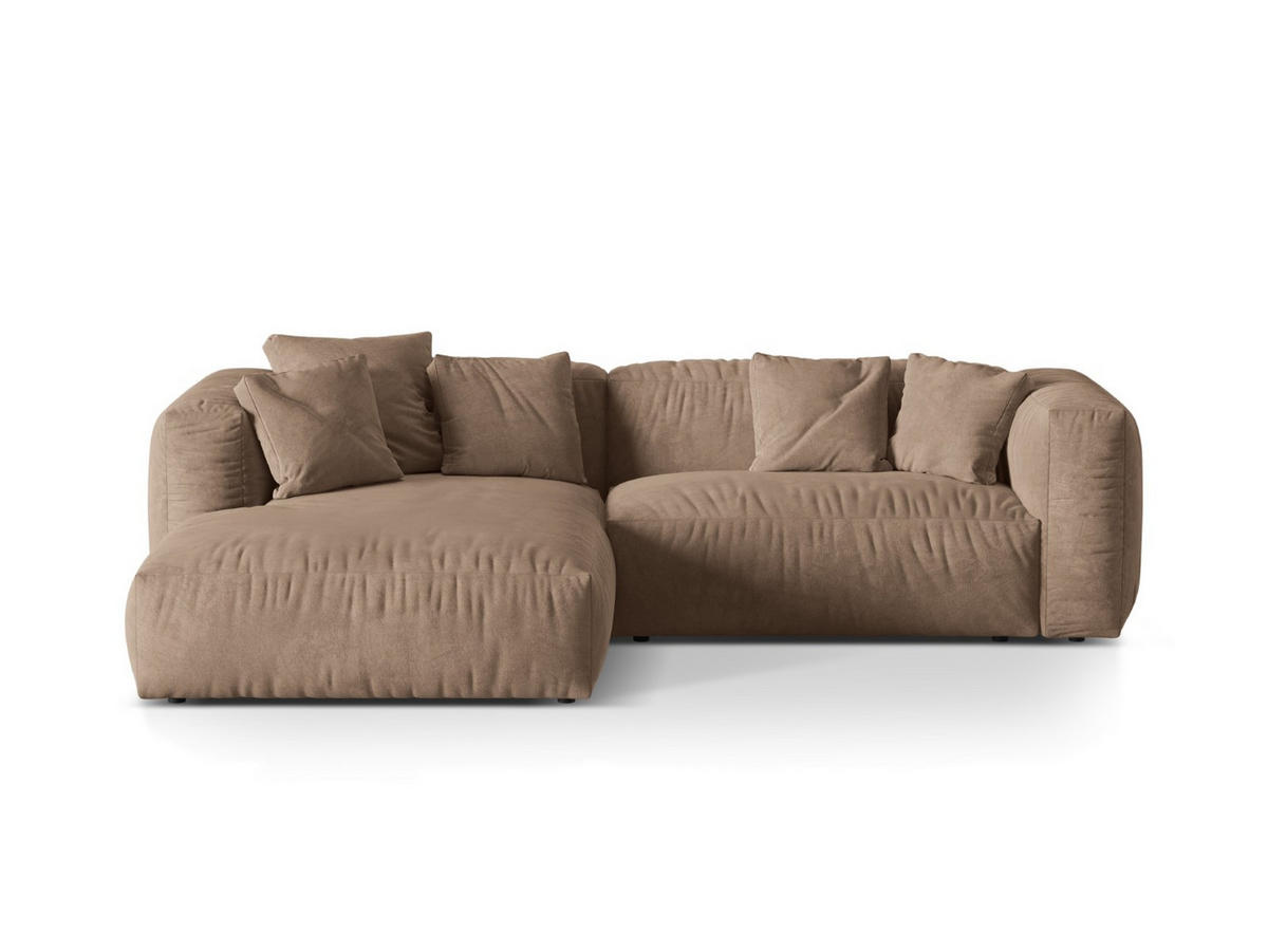 ECKSOFA modular links Martina aus Samt dunkelbeige 2 Sitzplätze - Mokka, Textil (176/283cm) - Micadoni