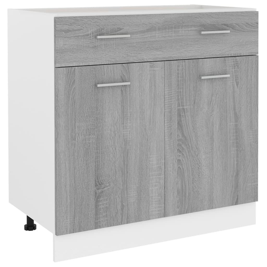 KÜCHENUNTERSCHRANK Lyon mit 2 Türen, 1 Schublade 80/46/81,5 cm aus Holzwerkstoff Grau Sonoma Dekor - Grau/Silbereichenfarben, Holz/Metall (80/81.5/46cm) - vidaXL