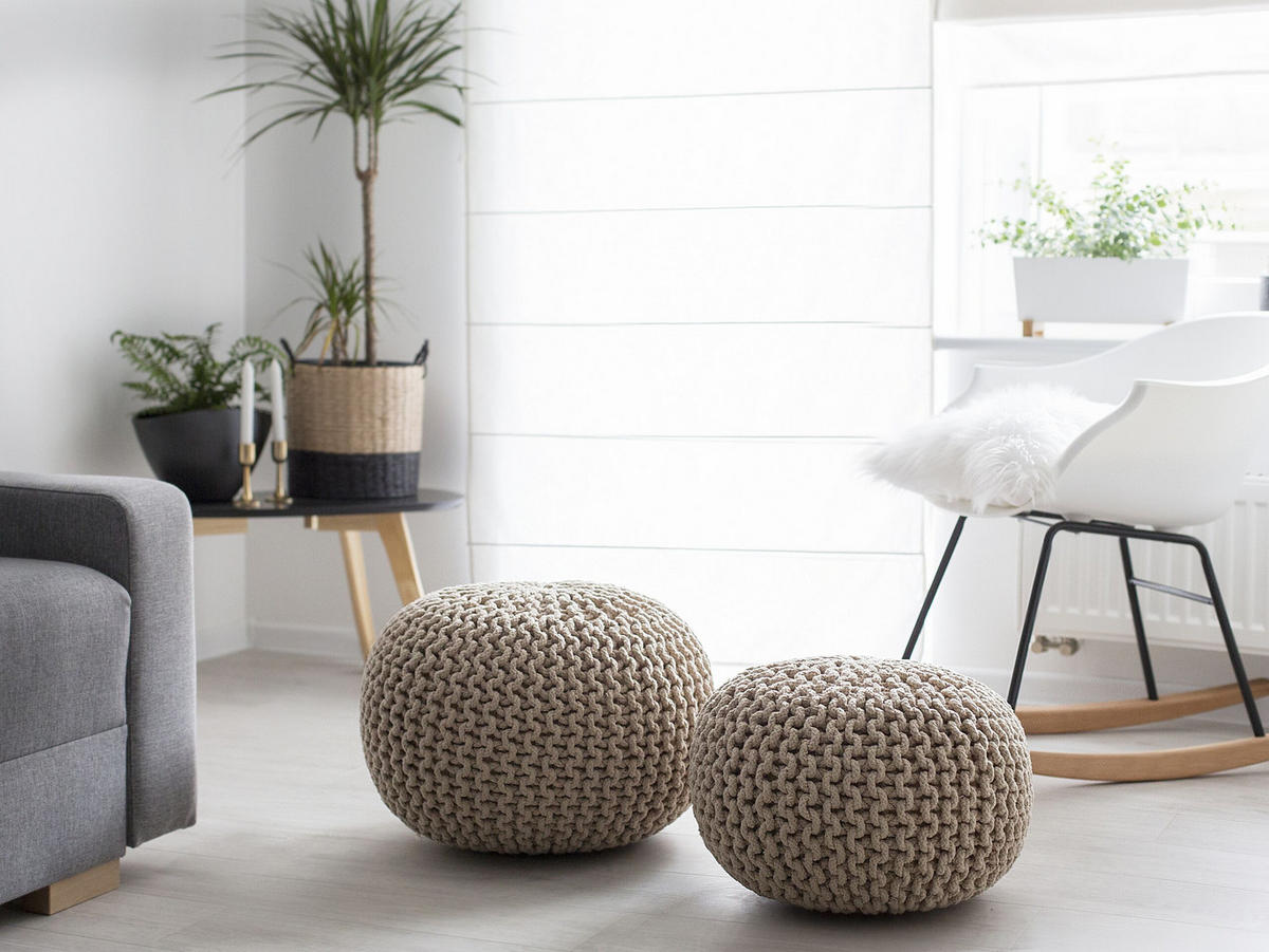 POUF Conrad 50/50/35 cm - Beige, Naturmaterialen/Textil (50/35/50cm) - Beliani