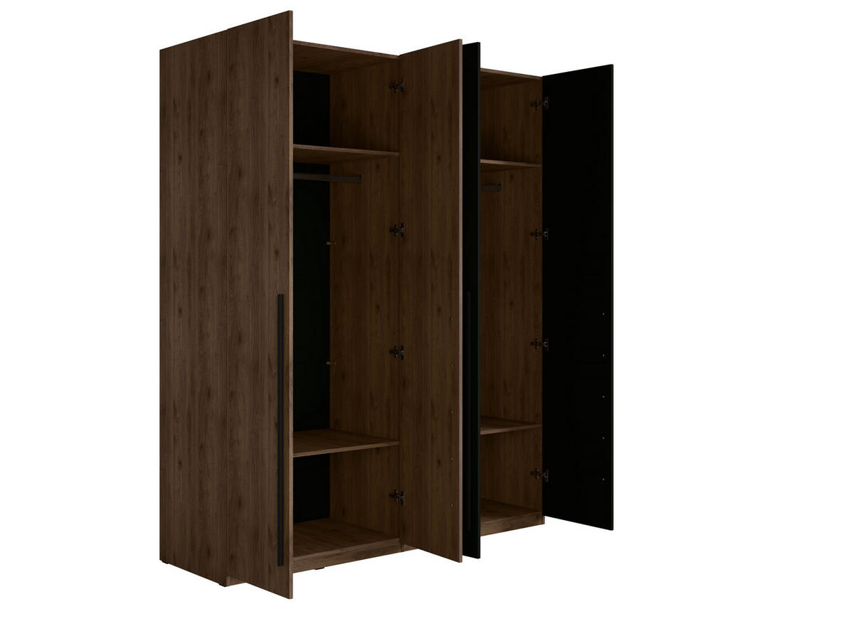 KLEIDERSCHRANK WENOVA 20 - 179,2×220,5×57,8 cm 4 Türen mit Kleiderstange Walnuss Elegant / Schwarz Onyx - Walnussfarben/Schwarz, Holz/Holzwerkstoff (179.2/220.5/57.8cm) - Milaros Markt