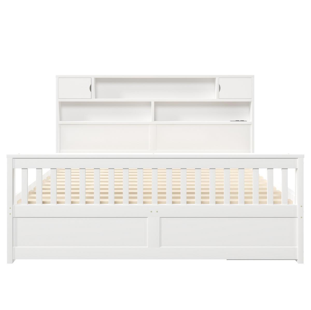 POSTEĽ 180/200 cm biela z MDF a preglejky s LED čelom, policami, USB a 4 zásuvkami - biela, kompozitné drevo (180/200cm) - OKWISH
