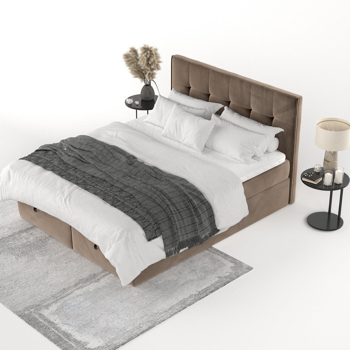 BOXBETT Tivra 140/200 cm Braun im Paros Stoff - Schwarz/Braun, Holz/Holzwerkstoff (140/200cm) - AltaBeds