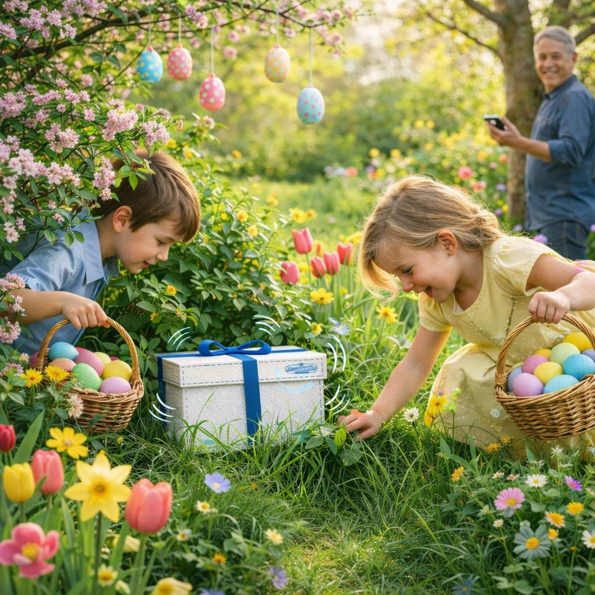 OSTERGESCHENKEBOX mit Soundfunktion 41/31/18 cm - Weiß, Metall (31/18/41cm) - DanDiBo