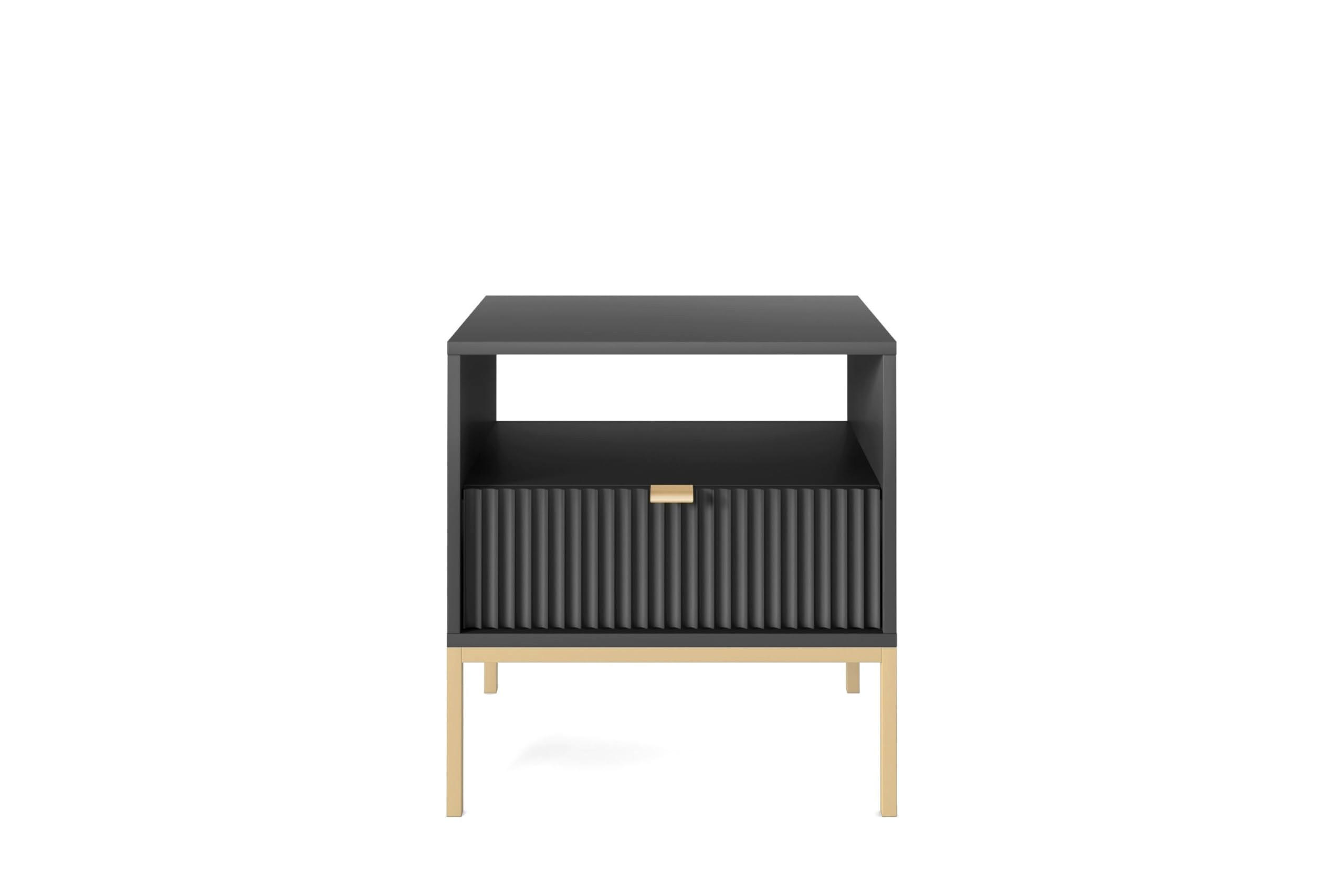 NACHTTISCH Font 54x56x39 cm - Modern Nachtschrank zum Schlafzimmer - EIN praktischer Commode aus Spanplatten - Schwarz - Schwarz, Holzwerkstoff (54/56/39cm) - Chilly