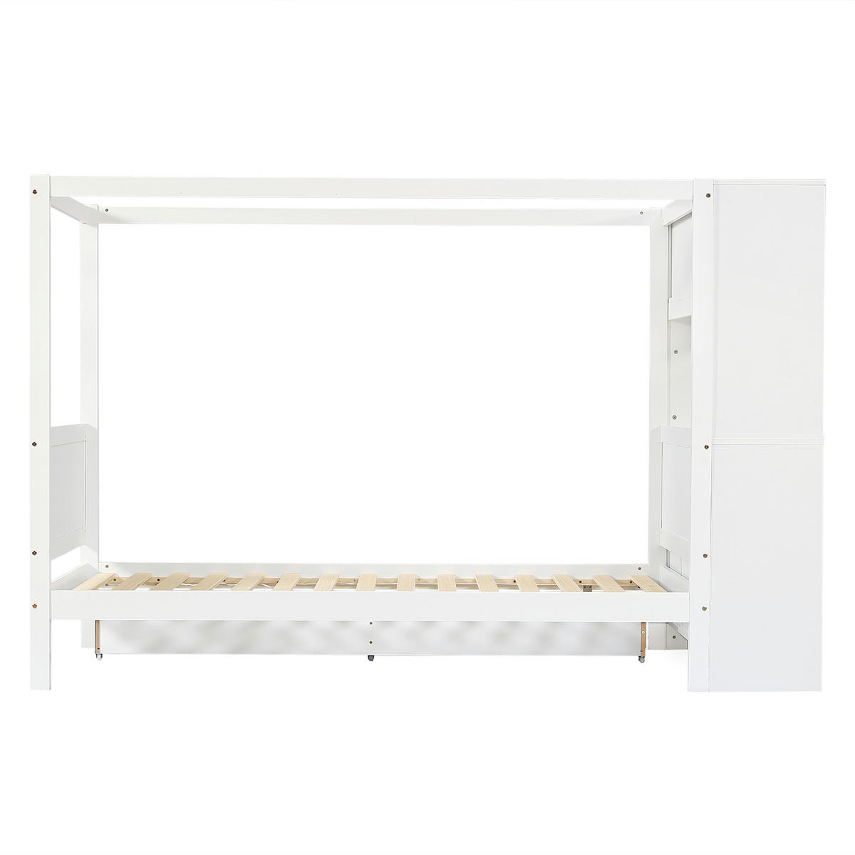 STAURRAUMBETT 90/200 cm DE-02262, in Weiß/Natur, mit 5 Schubladen und Lagerschrank - Weiß, Holz/Holzwerkstoff (90/200cm) - ComfortXL