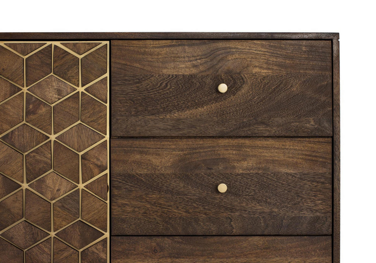 SIDEBOARD aus Mangoholz und goldenen Details - Braun, Holz (40/77/145cm) - Giner y Colomer
