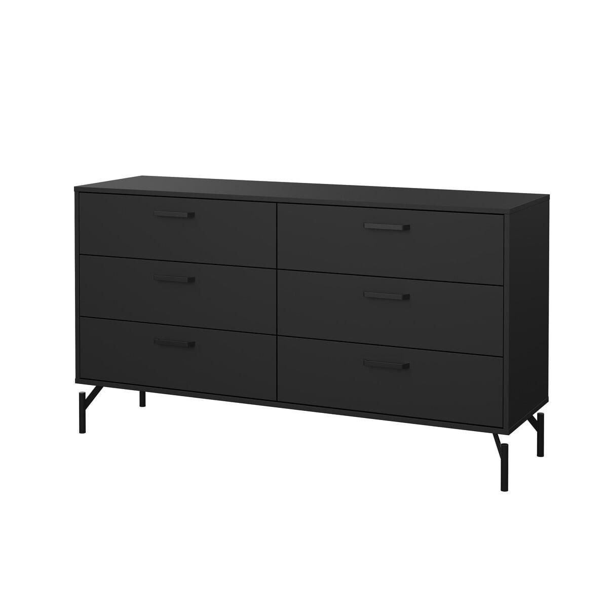 KOMMODE DOPPELT 6 schubladen matt schwarz mit metallgestell 39,8/76,6/39,8 cm - Schwarz, Holzwerkstoff (39.8/76.6/46.8cm) - Calicosy