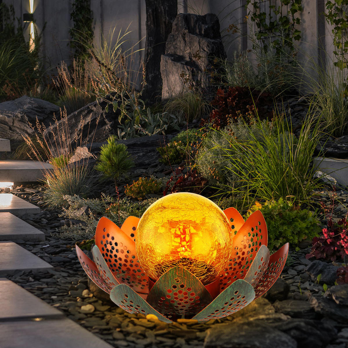 LED AUSSENLEUCHTE Lotusblume Grün Gold - Multicolor, Metall (22/22/13.5cm) - Globo Lighting