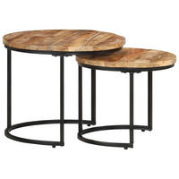 SATZTISCHE 2Er Set Rohes Mangoholz - Braun, Holz (70/50/40cm) - vidaXL