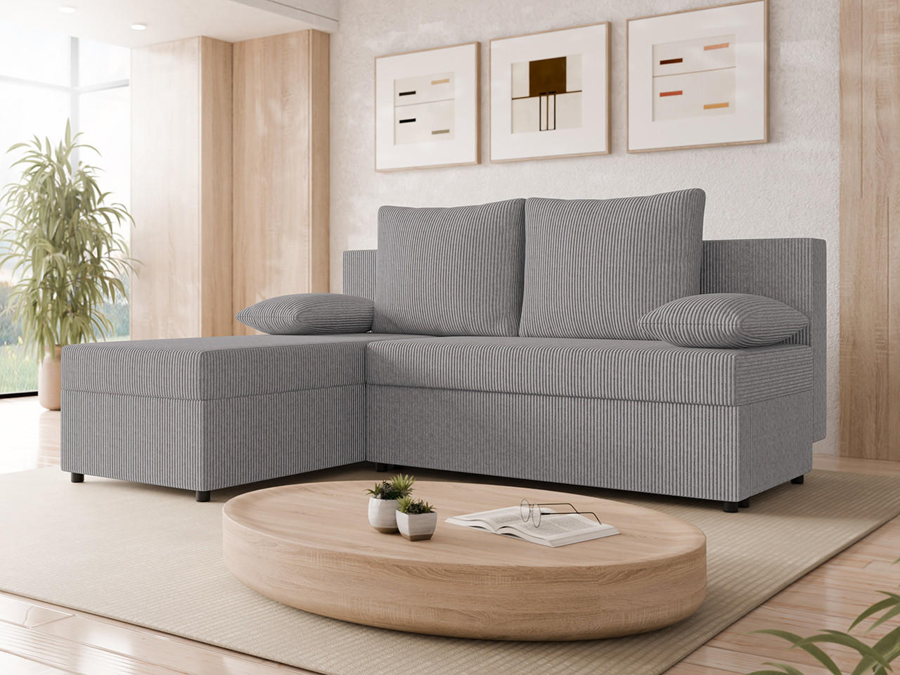 ECKSOFA Maxi - Schwarz/Naturfarben, Holz/Kunststoff (197/145cm) - MIRJAN24