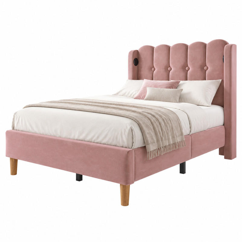 POLSTERBETT mit USB- und Typ-C-Anschlüssen 90x200 cm Samt Rosa - Pink, Metall (90/200cm) - Beauniv