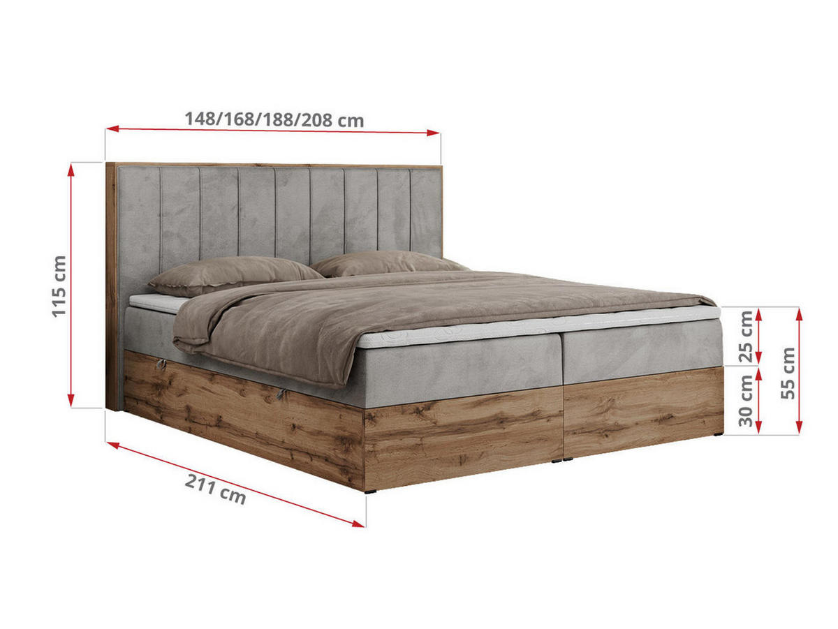 BOXBETT BELLISSIMO 200/200 Hellgrau Velvet - H4 - Hellgrau, Holz/Textil (200/200cm) - MKS
