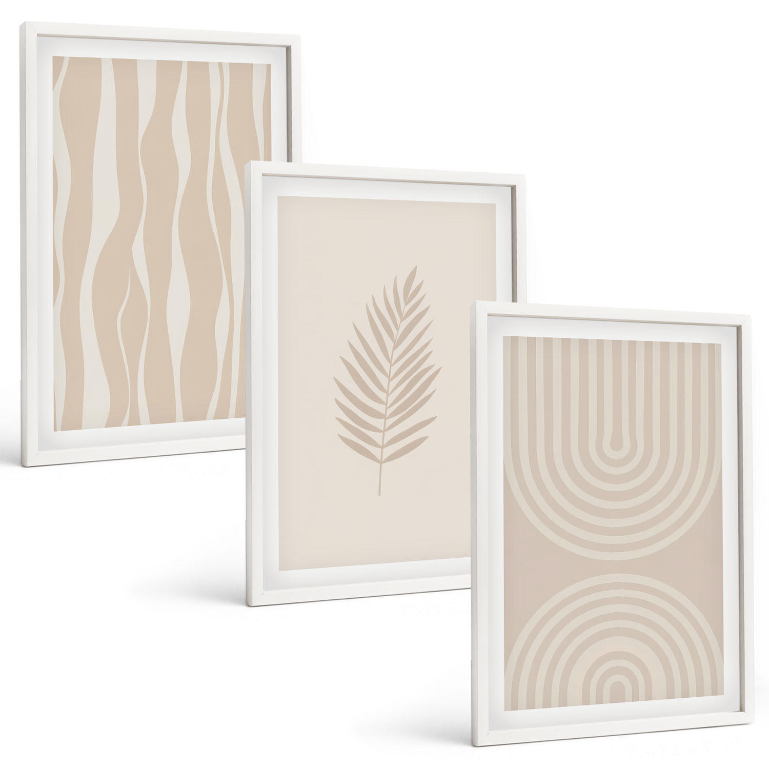BILDER SET 3er Set - 40x60 cm Weißer Rahmen - Beige Pflanzenmuster - Weiß, Kunststoff (40/60cm) - TULUP