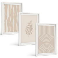 BILDER SET 3er Set - 40x60 cm Weißer Rahmen - Beige Pflanzenmuster - Weiß, Kunststoff (40/60cm) - TULUP