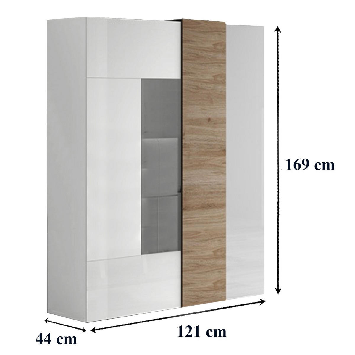 VITRINE 2-türig aus Glas ohne Beleuchtung Pluton - L121 cm - Weiß, Holzwerkstoff (44/169/121cm) - Calicosy