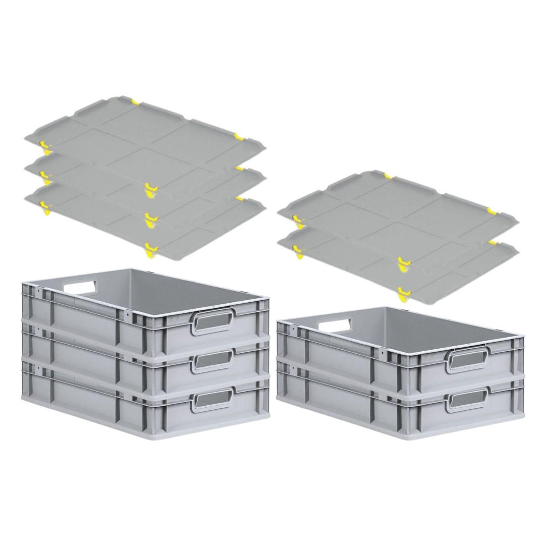 EUROBOX 5x Nextgen Economy Mit Auflagedeckel Grau/Gelb Griffe Offen 23 Liter - Gelb, Kunststoff (40/12/60cm) - PROREGAL