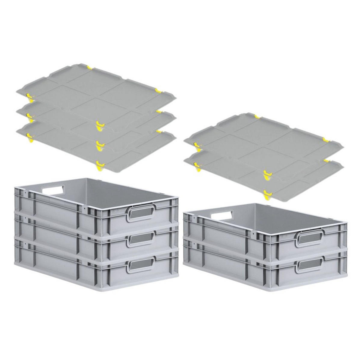 EUROBOX 5x Nextgen Economy Mit Auflagedeckel Grau/Gelb Griffe Offen 23 Liter - Gelb, Kunststoff (40/12/60cm) - PROREGAL