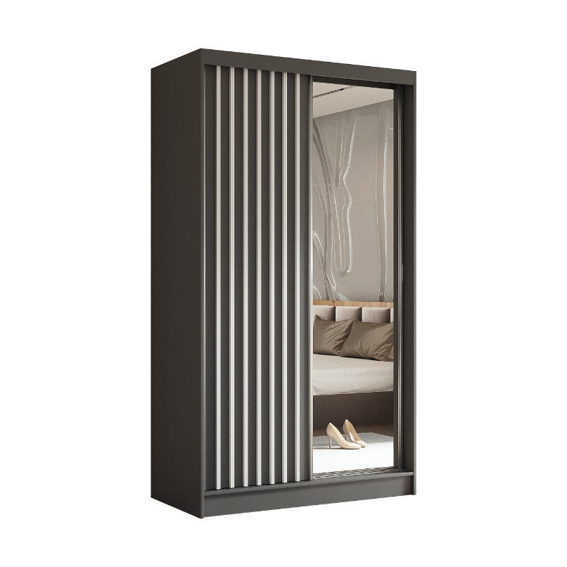 SCHWEBETÜRENSCHRANK Erika 120 cm mit Lamellen und Spiegel 2-türig, grau, grau, Lamelle weiß - Grau, Kunststoff (120/216/61cm) - Margaret Hadas24