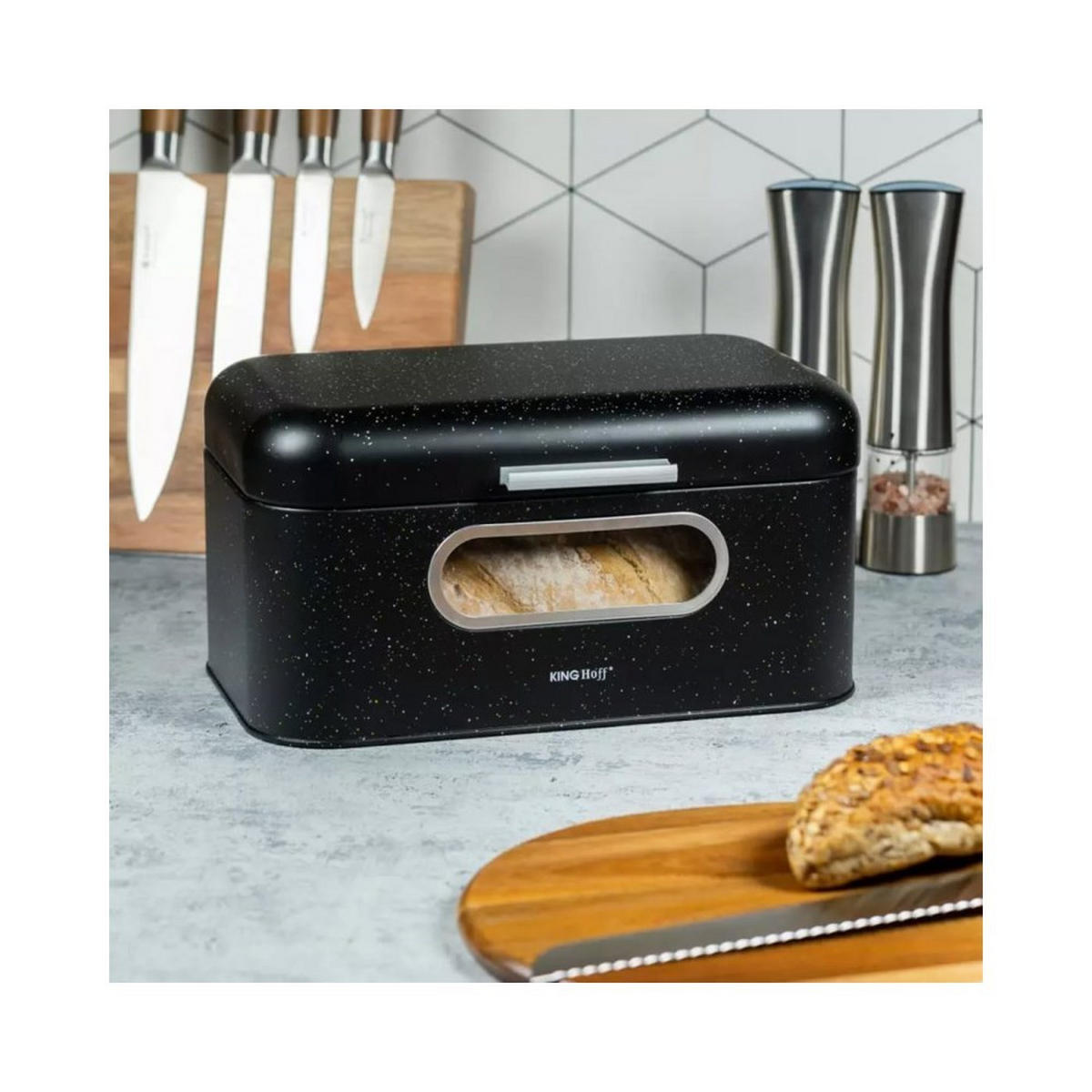 BROTKASTEN Schwarz 30/19.5/15.8 cm KH1078 - Schwarz, Metall (19.5/15.8/30cm) - Kinghoff 