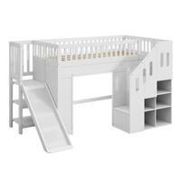 SPIELBETT 90/200 cm DE-03105, mit Rutsche, Stauraumtreppe und LED, in Weiß - Weiß, Holz (90/200cm) - ComfortXL