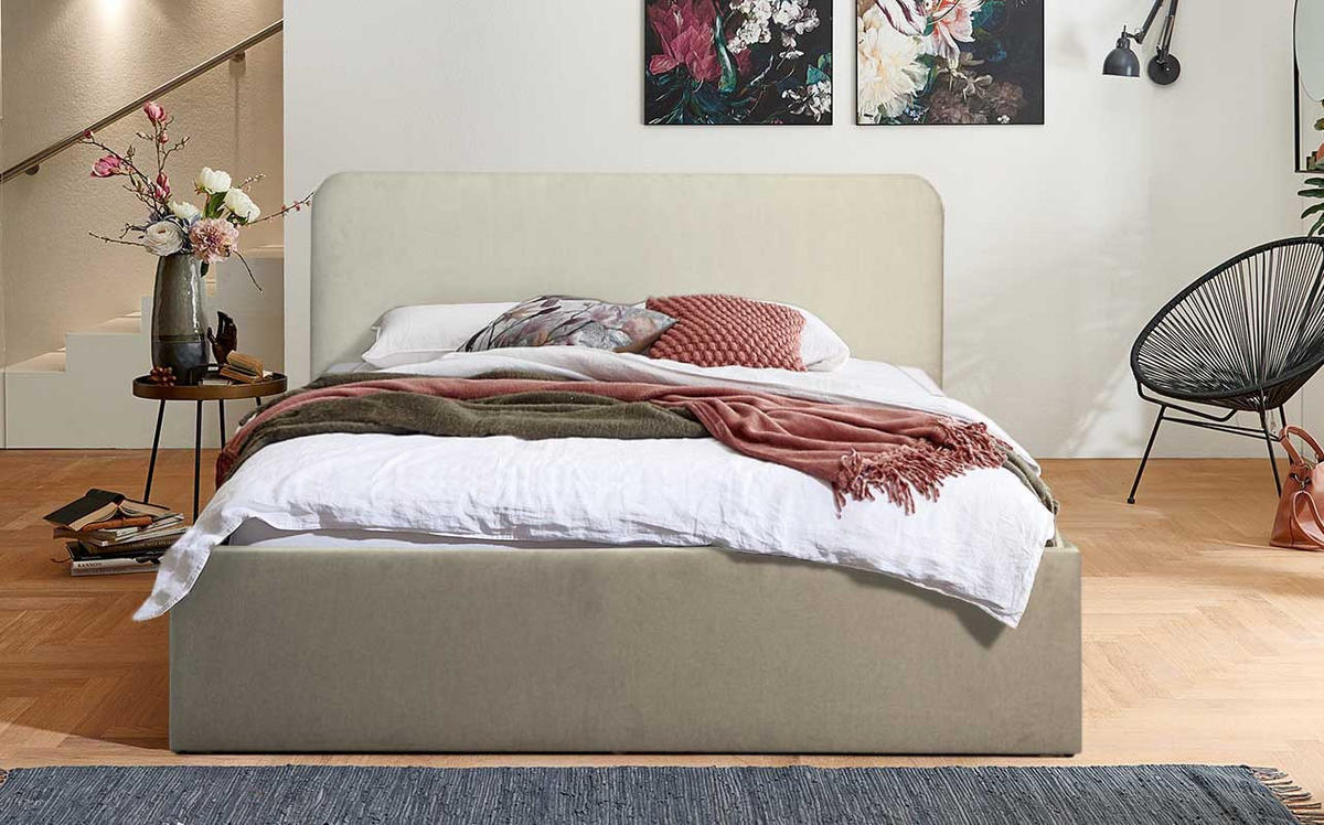 POLSTERBETT Mailand Beige 120 x 200 x 40 cm Stauraum ohne hydraulische Funktion Ohne Matratze und Lattenrost - Beige, Holz (120/200cm) - Halmon Schlafkomfort Betten 