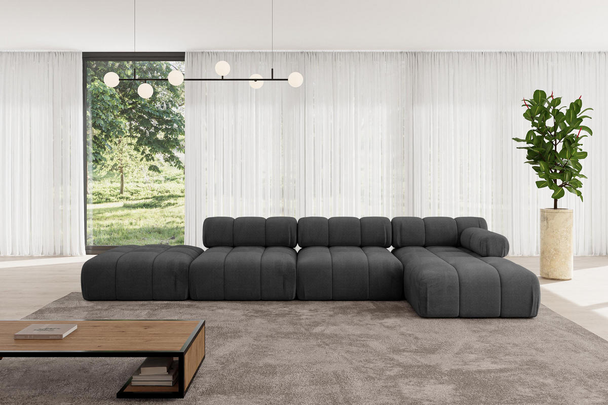 ECKSOFA modulares Sofa Lizur-L2 - 380x160x70 cm Schwarz Velours - Schwarz, Holzwerkstoff/Textil (380/160cm) - ALTDECOR