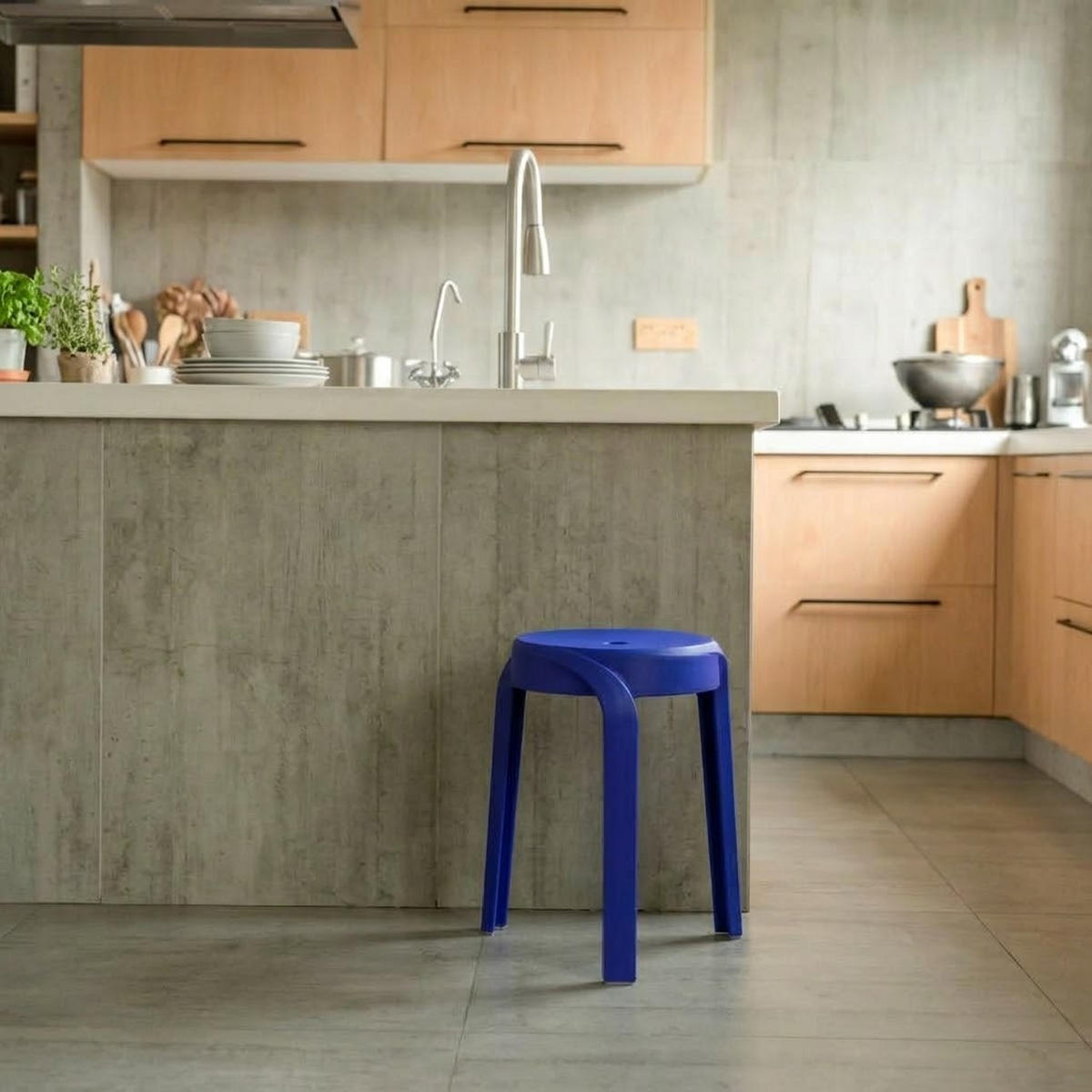 HOCKER POMPA blauer - Blau, Kunststoff (36/45/35cm) - Légia Home