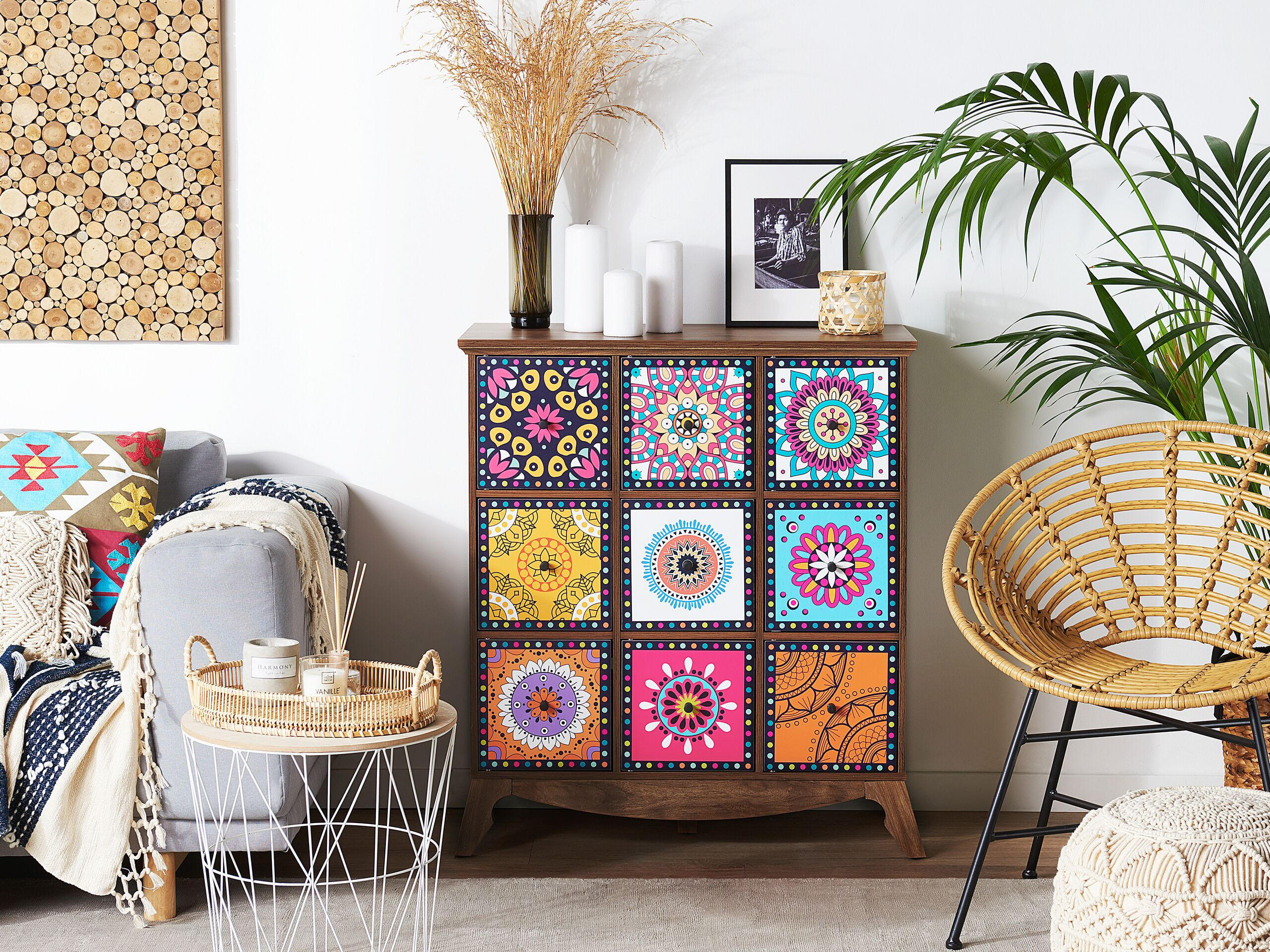KOMMODE Dunkler Holzfarbton Kuma - Blau/Pink, Holzwerkstoff (79/92/40cm) - Beliani