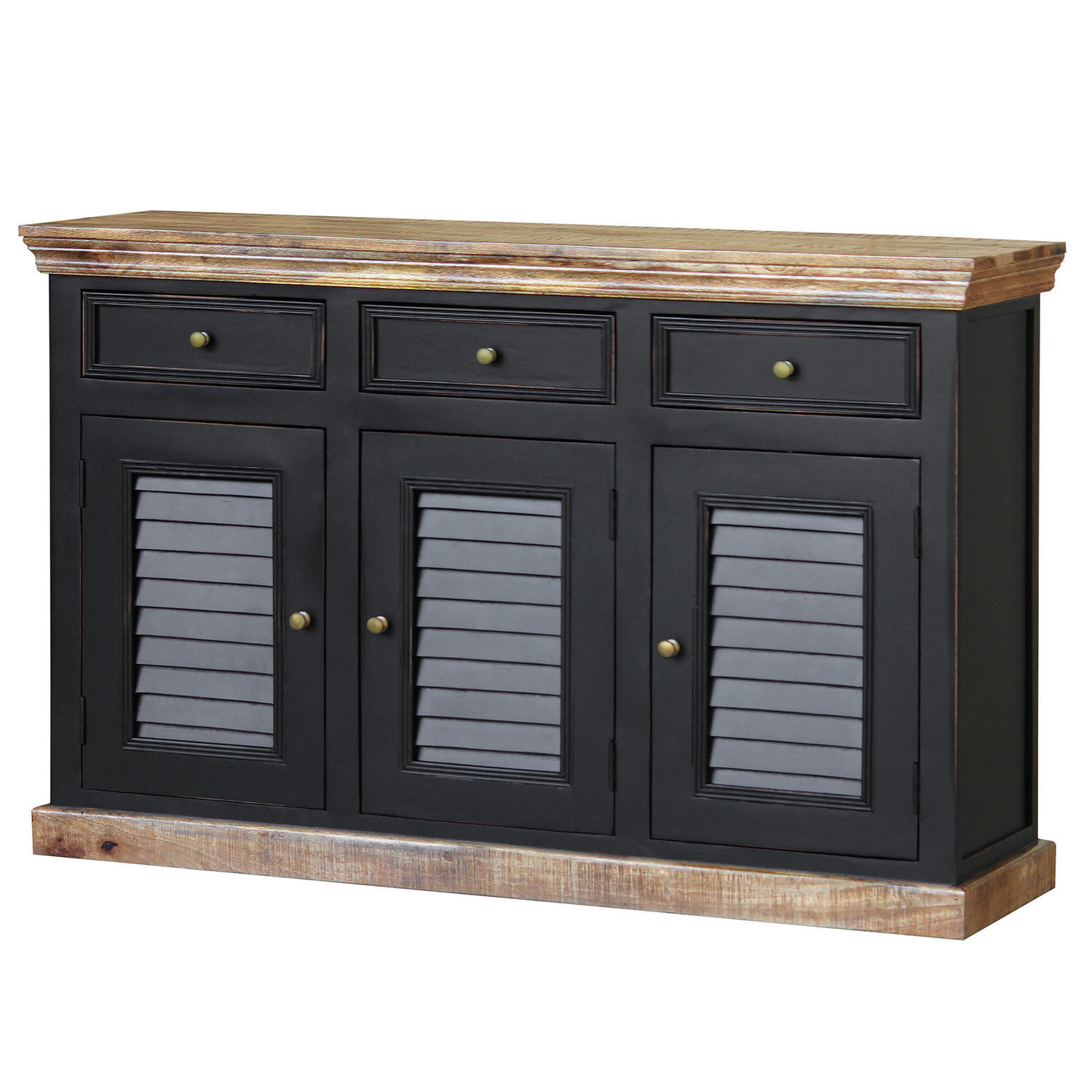 SIDEBOARD - Mango massiv, mit 3 türen - Schwarz, Holz (140/90/40cm) - home24