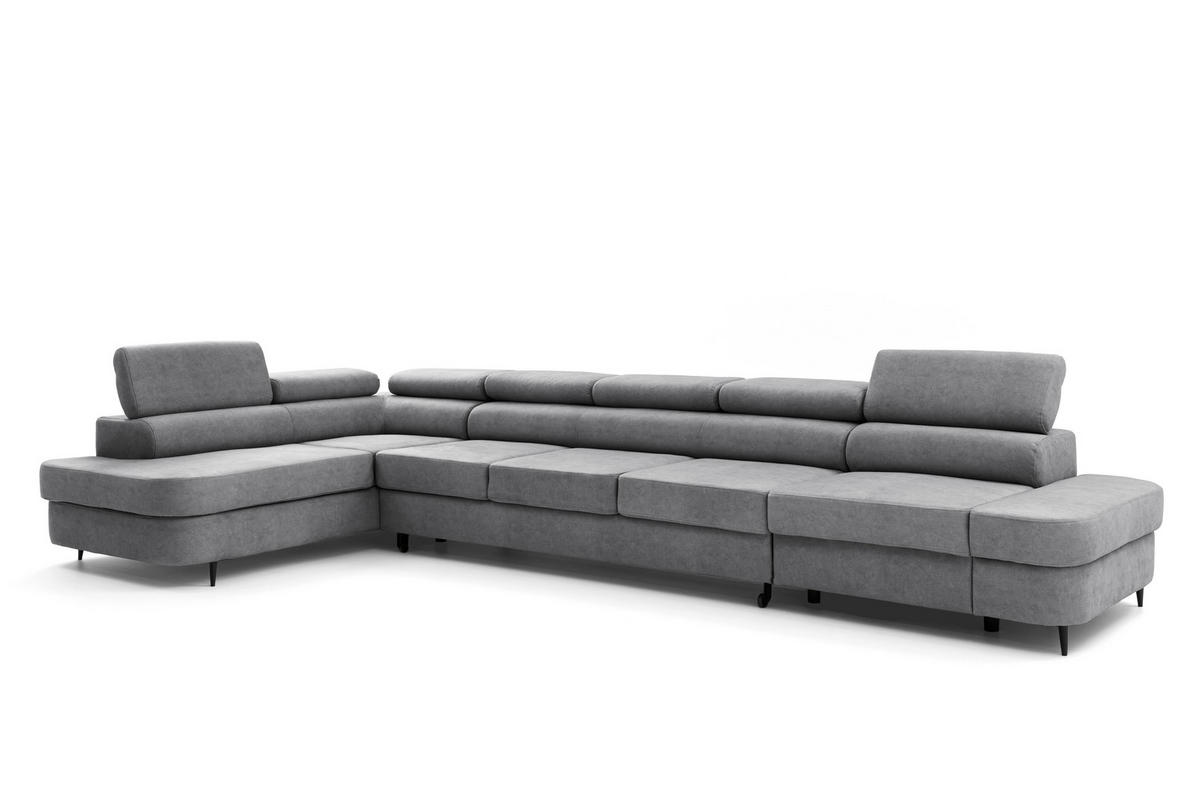 ECKSOFA PRIAM XXL L-Form Links mit Schlaffunktion 125x265 Velours Grau - Schwarz/Grau, Holz/Textil (203/420cm) - Muffo