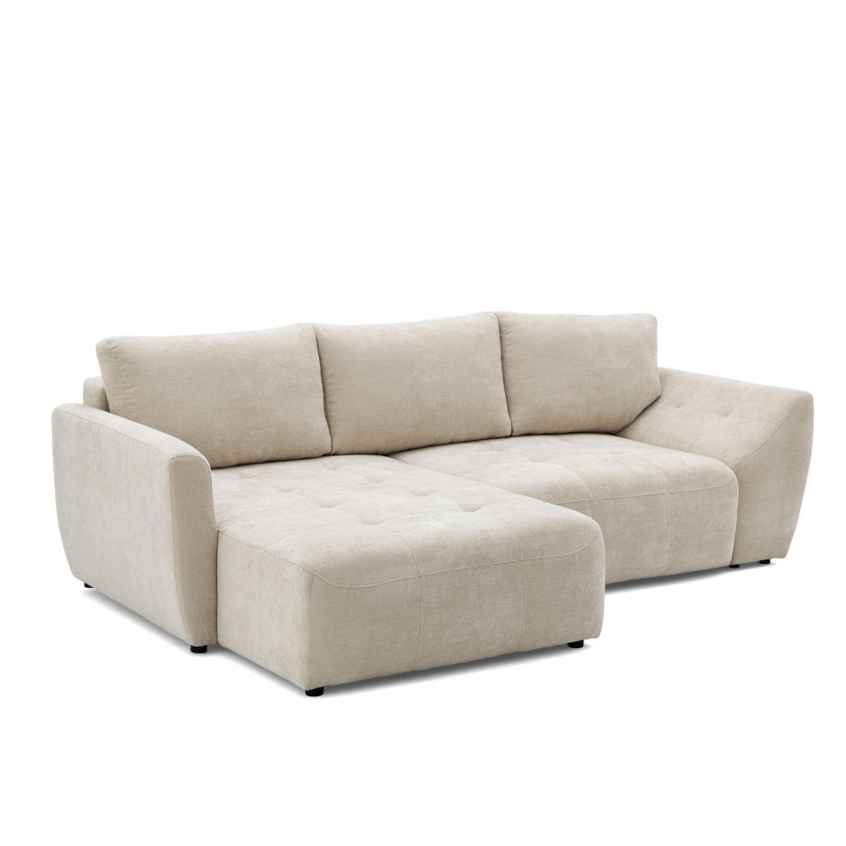 ECKSOFA NICE L Links mit Schlaffunktion 137x204 Chenille Beige - Beige/Schwarz, Holz/Textil (260/165cm) - Muffo