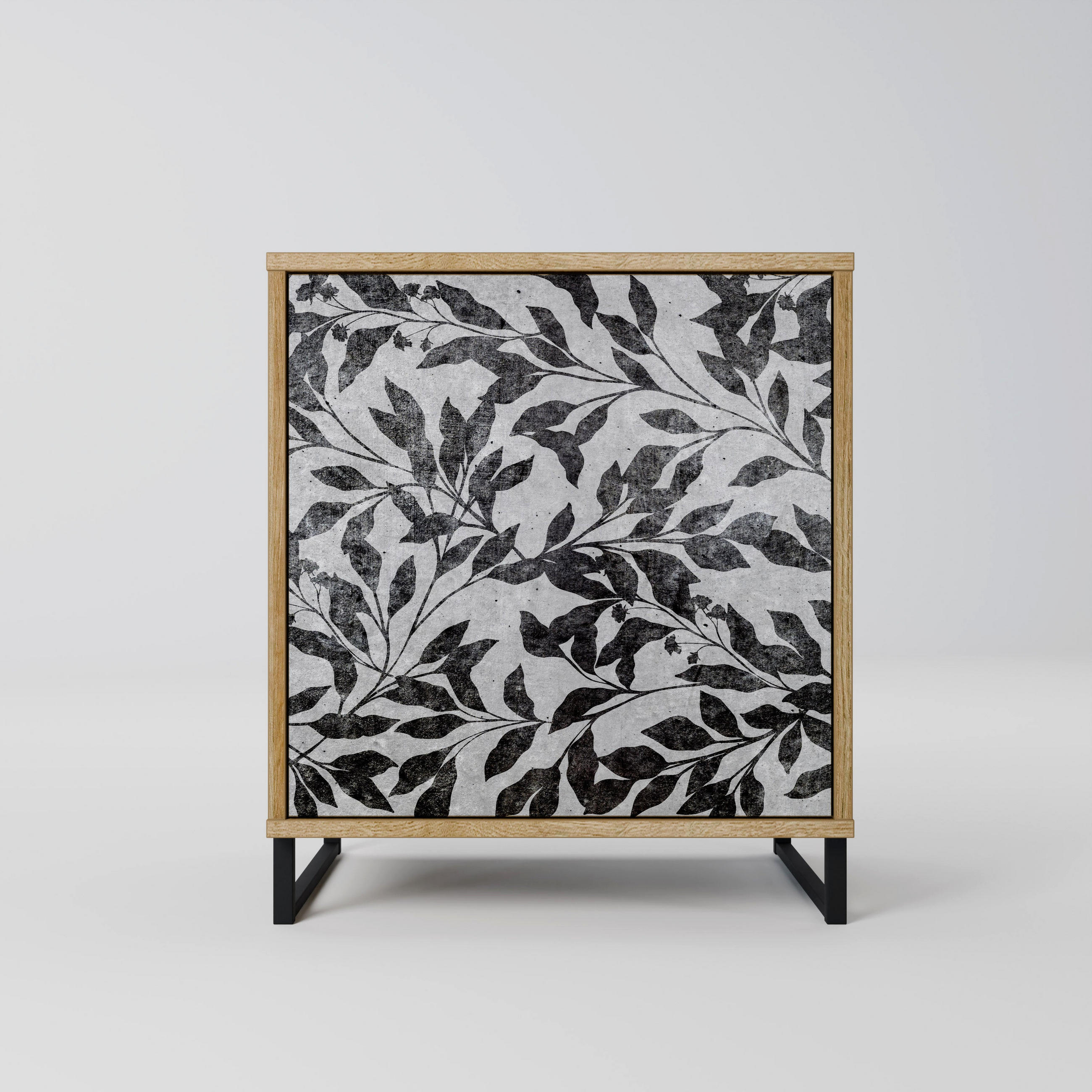 SIDEBOARD CHARCOAL SPROUT, Eichefarben, 57,5x42x67,5 cm, Schwarze Metall-Rahmenfüße - Eichefarben/Multicolor, Holzwerkstoff/Metall (57.5/67.5/42cm) - SpaceRebels