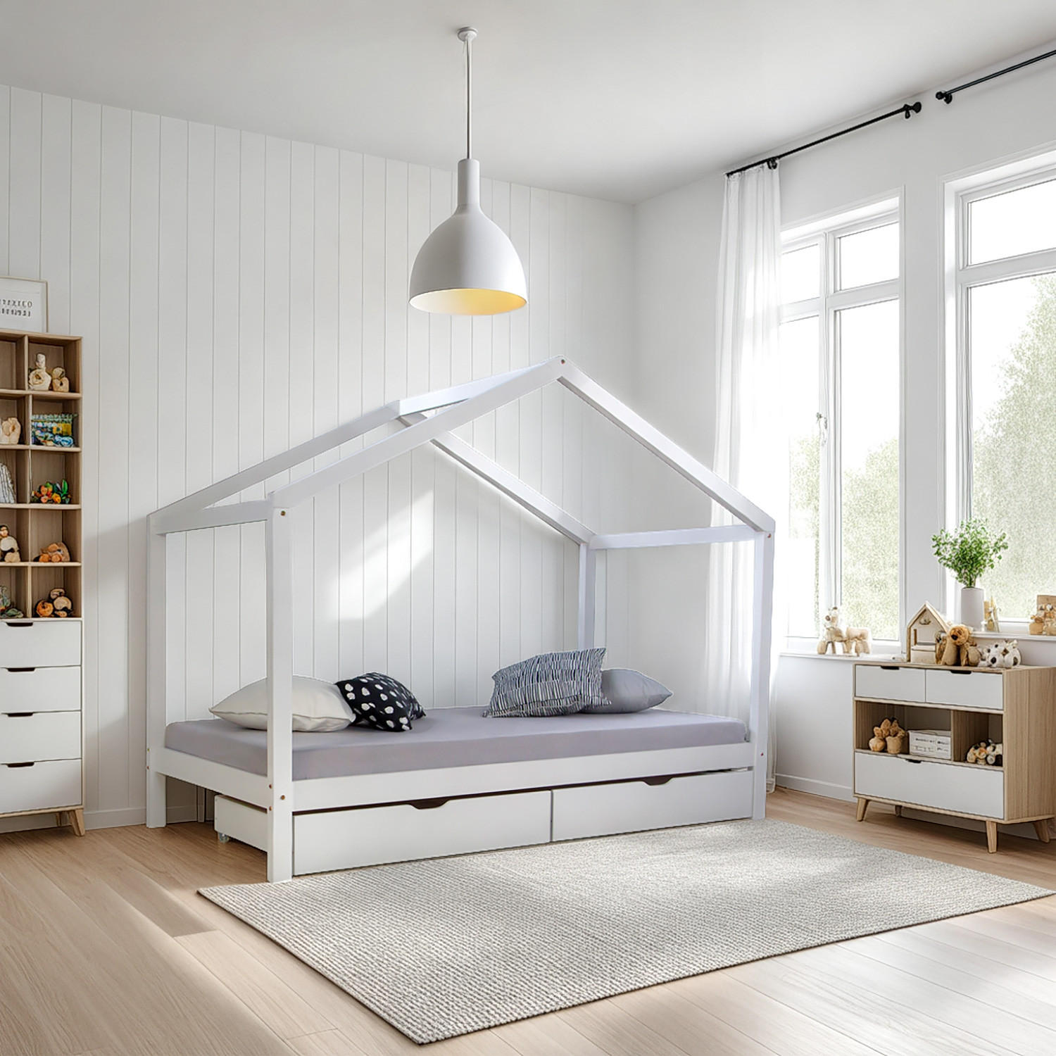 HAUSBETT mit Stauraum 90/200 cm Weiß - Weiß, Holz (208/160/96cm) - Homestyle4u