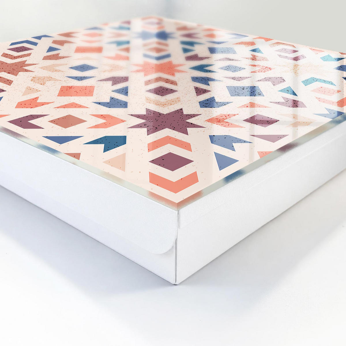 SCHLÜSSELBOX Weiß 30x30 cm – Türöffnung nach rechts - Geometrisches Muster - Beige, Metall (30/30/5cm) - TULUP